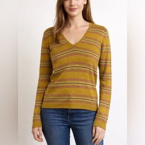 NWT Happy Sheep V-Neck Striped 100% Cashmere Top